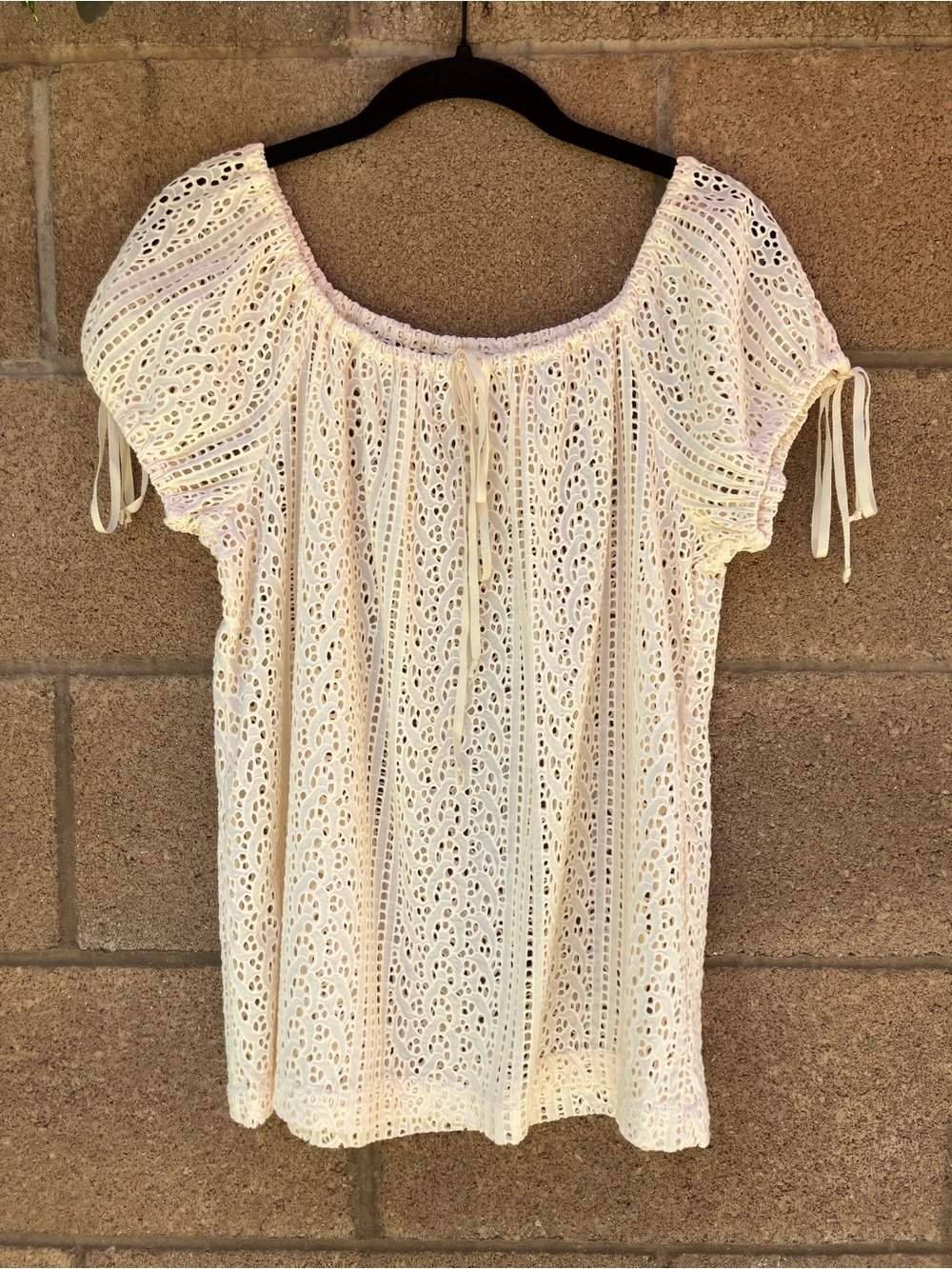 Cream Eyelet Lace Peasant Blouse